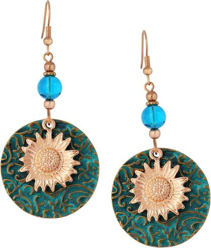 MINACHI Bohemian Engraved Circle Disc Dangle Drop Earrings with Bead Accents, Boho Hippe Jewelry Gift for Women in Saudi Arabia