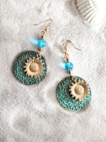 MINACHI Bohemian Engraved Circle Disc Dangle Drop Earrings with Bead Accents, Boho Hippe Jewelry Gift for Women in Saudi Arabia