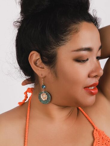 MINACHI Bohemian Engraved Circle Disc Dangle Drop Earrings with Bead Accents, Boho Hippe Jewelry Gift for Women in Saudi Arabia