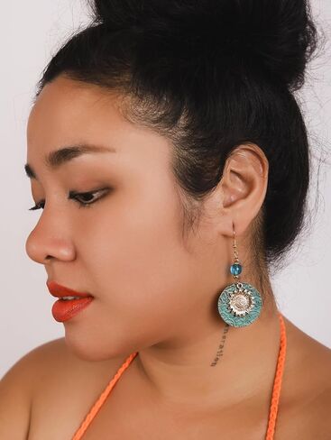 MINACHI Bohemian Engraved Circle Disc Dangle Drop Earrings with Bead Accents, Boho Hippe Jewelry Gift for Women in Saudi Arabia