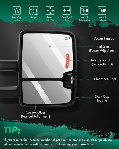SCITOO Upper Flat Towing Mirror Glass Replacement with Right Passenger Side Mirror Lens Compatible with 1988-1998 For Chevy/For GMC C1500/K1500 1988-2000 For Chevy/For GMC C2500/K2500/K3500 in Saudi Arabia
