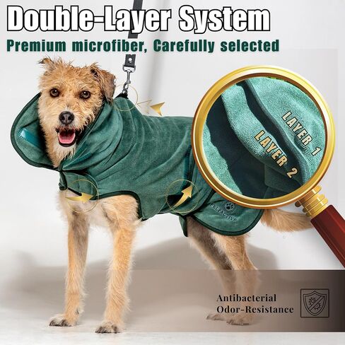 | FELPACTION® Super Assorbent Dog Bathrobe Double Layer Premium + ebook of the Secrets التي يحتاجها حيوانك الأليف | الألياف الدقيقة الفاخرة السريعة | أردية الكلب لبعد حمام | لينة وملائمة | الكلاب حمام لوازم in Kuwait