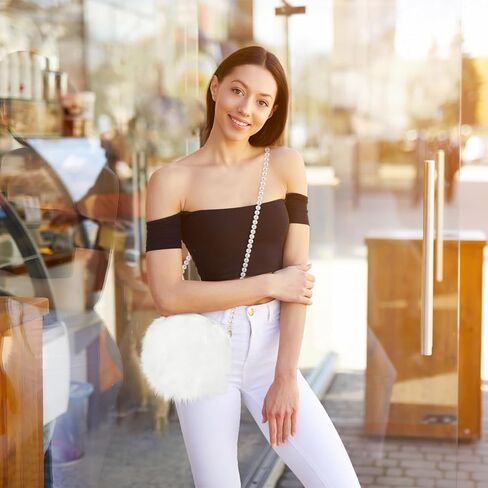 VICASKY White Pearl Purse Cute Crossbody Small Mini For Women Wristlet Bag Little Girls Cross Body Bow Dressy Crossbody Bag Plush Pearl Chain Cellphone Small Fuzzy Shoulder Pouch in Saudi Arabia