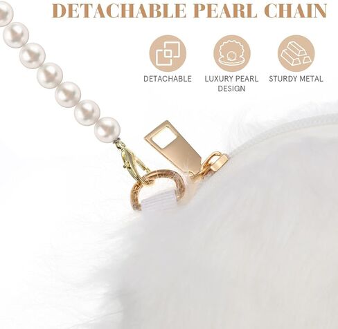 VICASKY White Pearl Purse Cute Crossbody Small Mini For Women Wristlet Bag Little Girls Cross Body Bow Dressy Crossbody Bag Plush Pearl Chain Cellphone Small Fuzzy Shoulder Pouch in Saudi Arabia