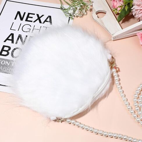 VICASKY White Pearl Purse Cute Crossbody Small Mini For Women Wristlet Bag Little Girls Cross Body Bow Dressy Crossbody Bag Plush Pearl Chain Cellphone Small Fuzzy Shoulder Pouch in Saudi Arabia