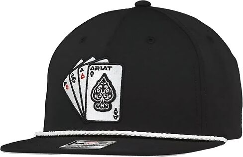 قبعة Snapback للرجال من ARIAT مع أوراق لعب Ace مطرزة ثلاثية الأبعاد وحبل أبيض (أسود) in Saudi Arabia