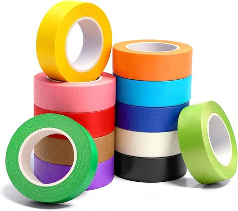 12PCS Colored Masking Tape, Colored Tape for Kids Art Supplies, DIY Craft Tape, Colored Painters Tape for Labeling, Classroom, Decorative, Rainbow Color Tape Rolls 2/3In x 13Yards(1.7cm x 12m) in Kuwait