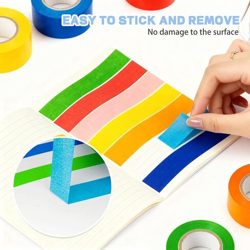 12PCS Colored Masking Tape, Colored Tape for Kids Art Supplies, DIY Craft Tape, Colored Painters Tape for Labeling, Classroom, Decorative, Rainbow Color Tape Rolls 2/3In x 13Yards(1.7cm x 12m) in Kuwait
