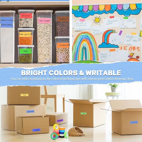12PCS Colored Masking Tape, Colored Tape for Kids Art Supplies, DIY Craft Tape, Colored Painters Tape for Labeling, Classroom, Decorative, Rainbow Color Tape Rolls 2/3In x 13Yards(1.7cm x 12m) in Kuwait