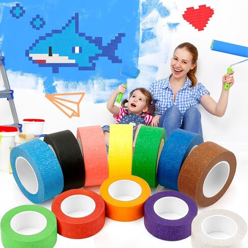 12PCS Colored Masking Tape, Colored Tape for Kids Art Supplies, DIY Craft Tape, Colored Painters Tape for Labeling, Classroom, Decorative, Rainbow Color Tape Rolls 2/3In x 13Yards(1.7cm x 12m) in Kuwait