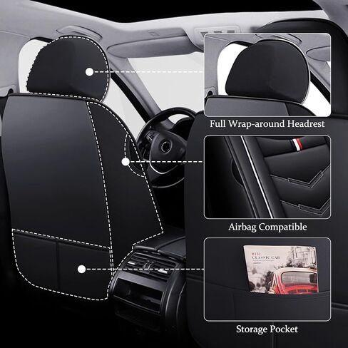 غطاء مقعد السيارة لـ RAM Promaster 2500 2014-2024، وسادة هوائية متينة مقاومة للماء، واقي مقعد من الجلد الفاخر (مقعدان قياسيان، أسود أبيض) in Kuwait