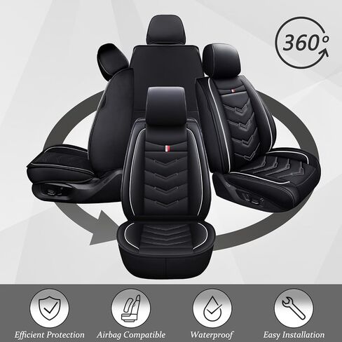 غطاء مقعد السيارة لـ RAM Promaster 2500 2014-2024، وسادة هوائية متينة مقاومة للماء، واقي مقعد من الجلد الفاخر (مقعدان قياسيان، أسود أبيض) in Kuwait