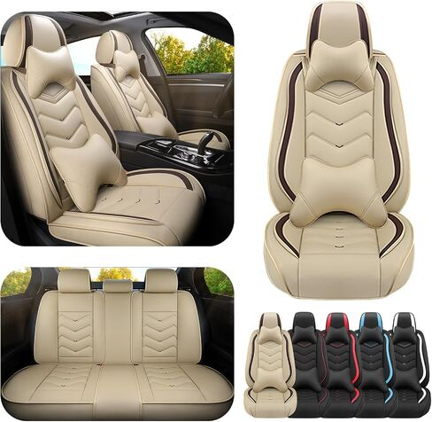 Car Seat Covers for Hyundai Elantra 2001-2025, Premium Nappa Leather Car Seat Cover, Stylish Sport Seat Covers， Automobile Seat Cover Sets.(Luxury 5 Seats/Beige) in Saudi Arabia