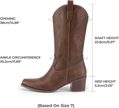 DREAM PAIRS Women's Square Toe Cowboy Boots, Western Cowgirl Boots with Embroidery Mid Calf Retro Chunky Heel Booties in Saudi Arabia