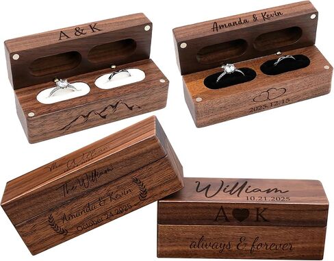 Custom Wood Ring Box wedding day Personalized Wedding Ring Box for Ceremony Engagement Ring Boxes for Proposal Engraved Wooden Ring Bearer Box for Wedding Ceremony Engagement Gifts Style-D in Saudi Arabia