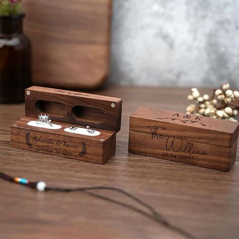 Custom Wood Ring Box wedding day Personalized Wedding Ring Box for Ceremony Engagement Ring Boxes for Proposal Engraved Wooden Ring Bearer Box for Wedding Ceremony Engagement Gifts Style-D in Saudi Arabia