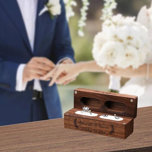 Custom Wood Ring Box wedding day Personalized Wedding Ring Box for Ceremony Engagement Ring Boxes for Proposal Engraved Wooden Ring Bearer Box for Wedding Ceremony Engagement Gifts Style-D in Saudi Arabia