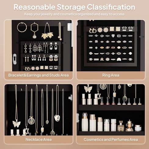 منظم مجوهرات VINGLI بني مثبت على الحائط للنساء، إطار صور 3 في 1، مرآة وخزانة تخزين قابلة للقفل، صندوق مجوهرات معلق للأقراط والخواتم والقلائد والأساور، هدية موفرة للمساحة in Kuwait