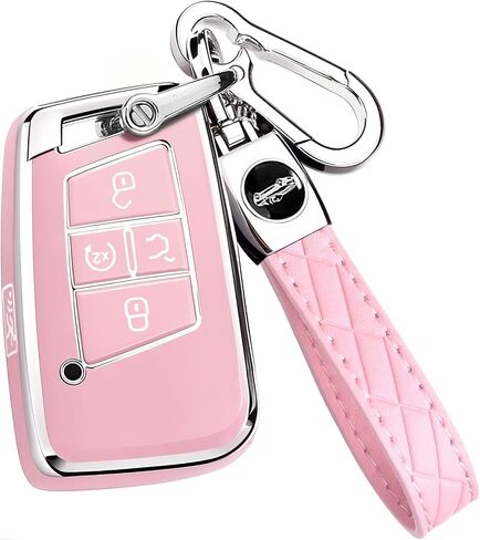 Montague Key Fob Cover for Volkswagen with Keychain, Premium TPU Key Case Compatible with VW Tiguan Atlas Taos SEL Jetta GLI Passat Arteon Remote Start Protector（5 Buttons Pink） in Saudi Arabia