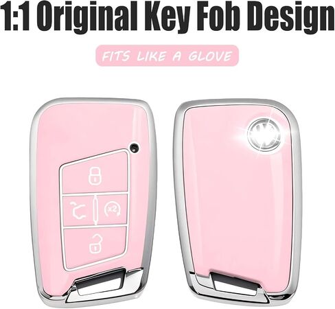 Montague Key Fob Cover for Volkswagen with Keychain, Premium TPU Key Case Compatible with VW Tiguan Atlas Taos SEL Jetta GLI Passat Arteon Remote Start Protector（5 Buttons Pink） in Saudi Arabia