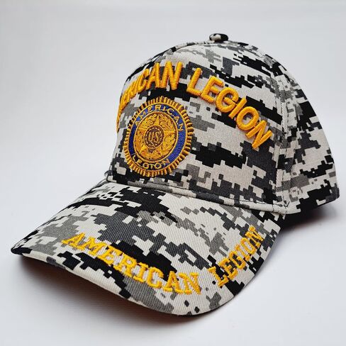قبعة سائق الشاحنة Snapback American Legion قبعة سوداء مطرزة ومنحنيات مموهة رقمية in Saudi Arabia