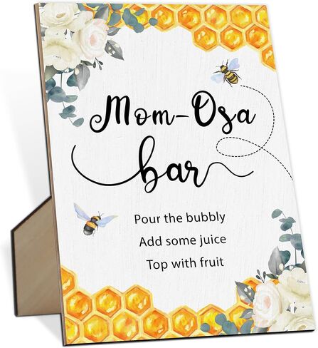 Mim-osa Bar Baby Shower Sign, Honey Bee Gender Neutral Tabletop Sign With Stand, Wooden Game Sign for Baby Shower, Birthday, Bridal Shower, Wedding Party Favors Supplies-MQ436 in Kuwait