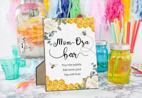 Mim-osa Bar Baby Shower Sign, Honey Bee Gender Neutral Tabletop Sign With Stand, Wooden Game Sign for Baby Shower, Birthday, Bridal Shower, Wedding Party Favors Supplies-MQ436 in Kuwait