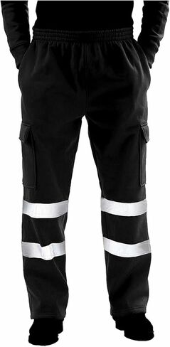 Men's Fleece Hi Vis Viz Cargo Pants Enhanced Visibility Joggers Safety Reflective Strip Work Trousers with Pockets in Saudi Arabia