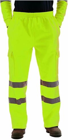 سراويل البضائع الرجالية المصنوعة من الصوف Hi Viz Viz سراويل العمل ذات الرؤية المحسنة للركض بشريط عاكس للسلامة مع جيوب in Kuwait