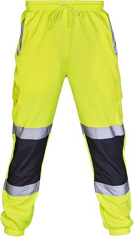سراويل البضائع الرجالية المصنوعة من الصوف Hi Viz Viz سراويل العمل ذات الرؤية المحسنة للركض بشريط عاكس للسلامة مع جيوب in Kuwait