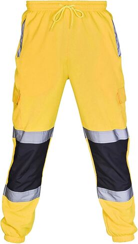 سراويل البضائع الرجالية المصنوعة من الصوف Hi Viz Viz سراويل العمل ذات الرؤية المحسنة للركض بشريط عاكس للسلامة مع جيوب in Kuwait