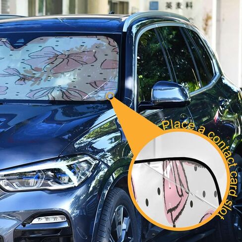 ATTX القوس الوردي سيارة الزجاج الأمامي مظلة قابلة للطي الجبهة السيارات درع الشمس الظل قناع اكسسوارات السيارات، 55 "× 27.6" in Kuwait