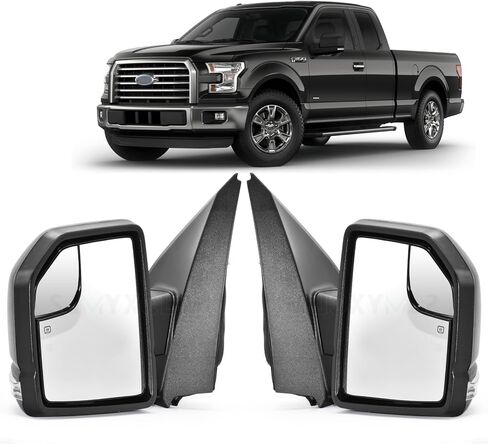 مرآة جانبية للركاب والسائق متوافقة مع 2015-2018 Ford F150 مع زجاج النقطة العمياء، الطاقة، قابلة للطي يدويًا، استبدل FO1320523 FO1321523 (السائق + الراكب) in Kuwait