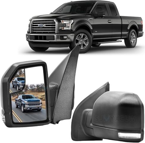مرآة جانبية للركاب والسائق متوافقة مع 2015-2018 Ford F150 مع زجاج النقطة العمياء، الطاقة، قابلة للطي يدويًا، استبدل FO1320523 FO1321523 (السائق + الراكب) in Kuwait