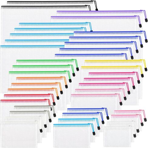 26pcs Mesh Zipper Pouch Bags, 8 Sizes Plastic zippered Storage Bags for Organizing, Clear Pouches with Zipper, Waterproof Mesh Pouch for Office School Supplies, Home Organize, Travel Storage in Kuwait
