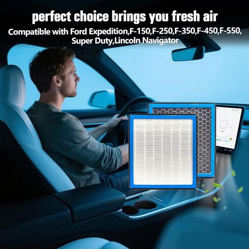 فلتر هواء المقصورة مع الكربون المنشط، متوافق مع فورد إكسبيديشن، F-150، F-250، F-350، F-450، F-550، سوبر ديوتي، لينكولن نافيجيتور، بديل لـ CF12150، 6081C، 12150-C1 in Kuwait