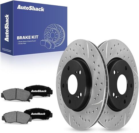 AutoShack Front Drilled & Slotted Brake Rotors Ceramic Brake Pads | Replacement for 2003-2007 Honda Accord 2006-2010 Civic 2006 2008-2011 Acura CSX FWD | E-Coated | 6-PC Brake Kit | ShadowGuard in Saudi Arabia