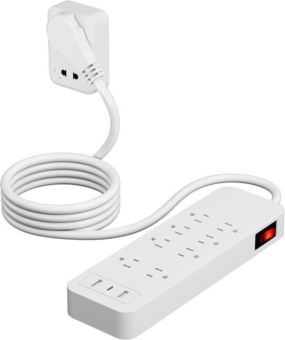 Elecan 3 Prong Power Strip with 4 FT Extension Cord, 5 AC Outlets+1 Widely Spaced Outlet, Space Saving 45 Degree Flat Plug, 14AWG 1875W 125V 15A, Wall Mountable Multi Outlet Extender, ETL, White in Saudi Arabia