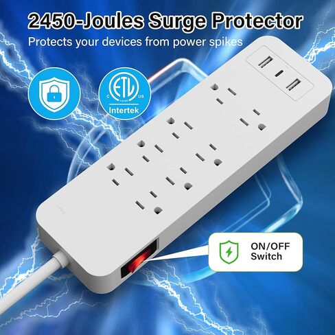 Elecan 3 Prong Power Strip with 4 FT Extension Cord, 5 AC Outlets+1 Widely Spaced Outlet, Space Saving 45 Degree Flat Plug, 14AWG 1875W 125V 15A, Wall Mountable Multi Outlet Extender, ETL, White in Saudi Arabia