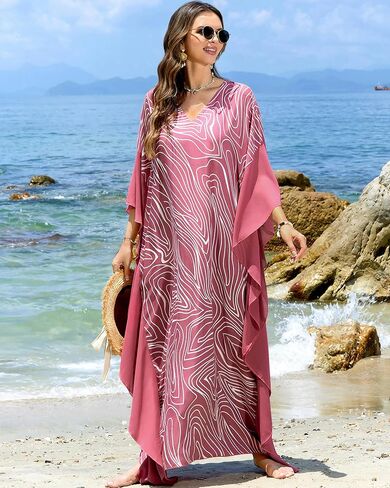 Bsubseach Kaftan Dresses for Women Plus Size Swimsuit Cover Ups Stripe Print Maxi Beach Caftan Moo Moos Dress in Saudi Arabia