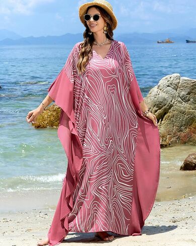 Bsubseach Kaftan Dresses for Women Plus Size Swimsuit Cover Ups Stripe Print Maxi Beach Caftan Moo Moos Dress in Saudi Arabia