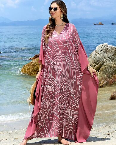 Bsubseach Kaftan Dresses for Women Plus Size Swimsuit Cover Ups Stripe Print Maxi Beach Caftan Moo Moos Dress in Saudi Arabia