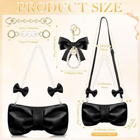 Abbylike 5 Pcs Coquette Pearl Leather Bow Purse for Women Cute Y2k CrossBody Bag Bow Charm Extender Chain Shoulder Strap in Saudi Arabia