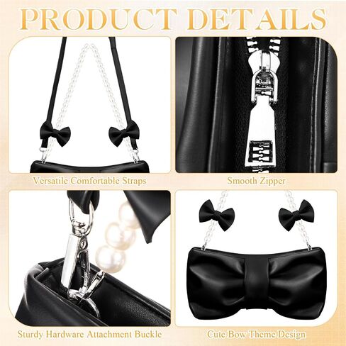 Abbylike 5 Pcs Coquette Pearl Leather Bow Purse for Women Cute Y2k CrossBody Bag Bow Charm Extender Chain Shoulder Strap in Saudi Arabia