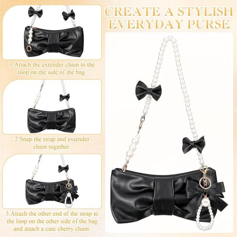 Abbylike 5 Pcs Coquette Pearl Leather Bow Purse for Women Cute Y2k CrossBody Bag Bow Charm Extender Chain Shoulder Strap in Saudi Arabia