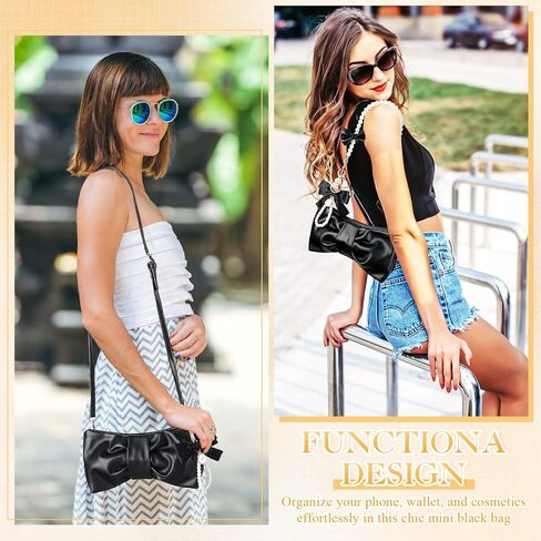 Abbylike 5 Pcs Coquette Pearl Leather Bow Purse for Women Cute Y2k CrossBody Bag Bow Charm Extender Chain Shoulder Strap in Saudi Arabia