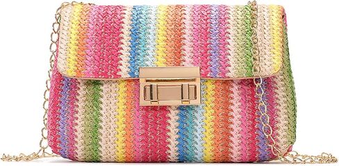Colorful Rainbow Straw Bag for Women Woven Rattan Envelope Bag Crossbody Handbag Spring Summer Purse in Saudi Arabia
