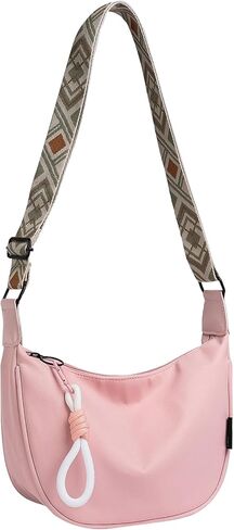 حقيبة كتف هلالية من النايلون خفيفة الوزن للنساء - حزام قابل للتعديل، تصميم هندسي، خيارات متعددة الألوان in Kuwait