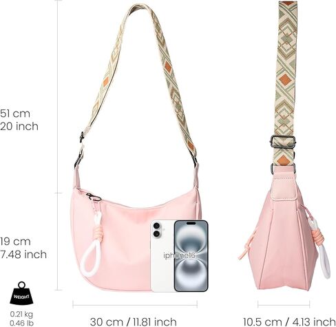 حقيبة كتف هلالية من النايلون خفيفة الوزن للنساء - حزام قابل للتعديل، تصميم هندسي، خيارات متعددة الألوان in Kuwait