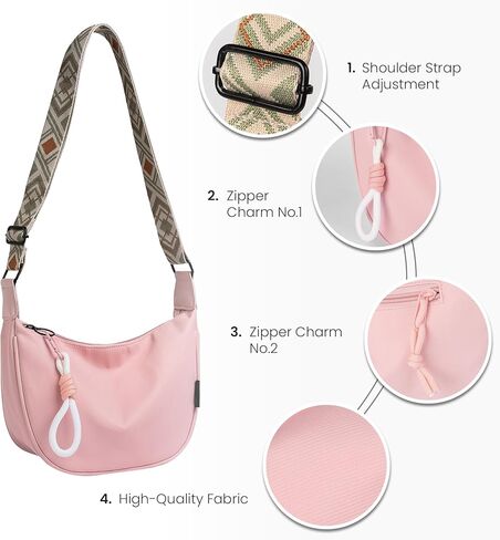 حقيبة كتف هلالية من النايلون خفيفة الوزن للنساء - حزام قابل للتعديل، تصميم هندسي، خيارات متعددة الألوان in Kuwait